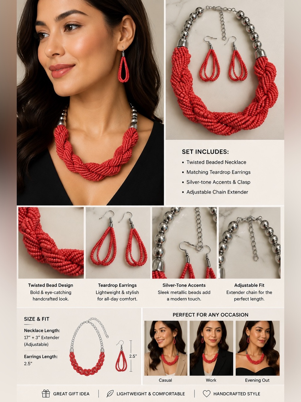 Beaded Necklace and Earring Set(little Heavy)